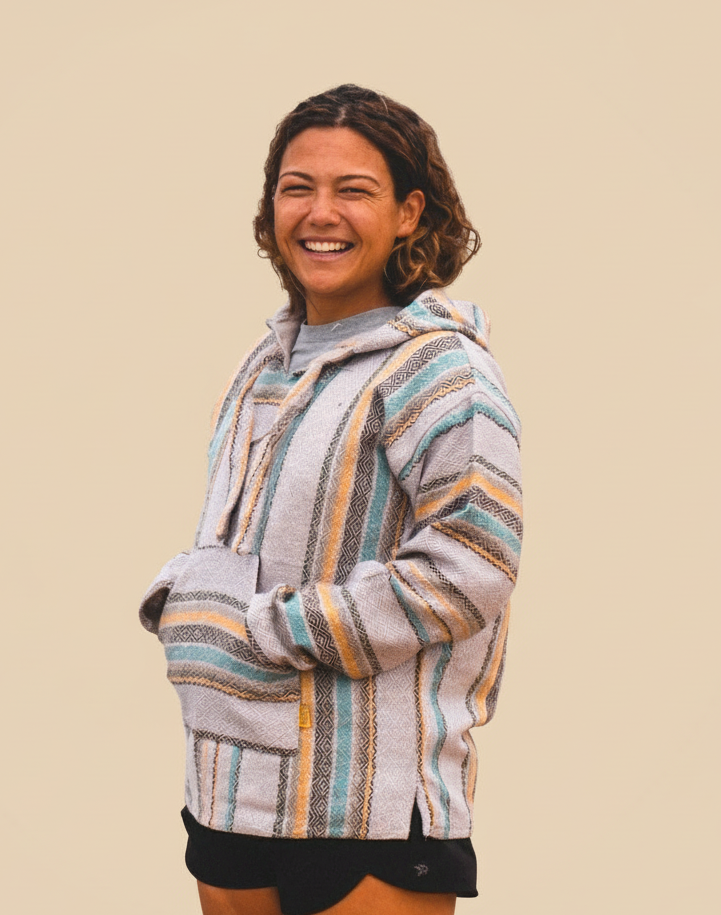 Mexican Poncho Baja Hoodie - Soft Hooded Sweater - Grey Blue