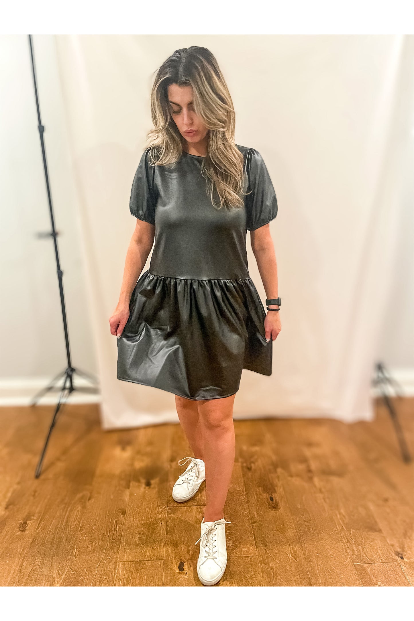 Drop Waist Pleather Dress