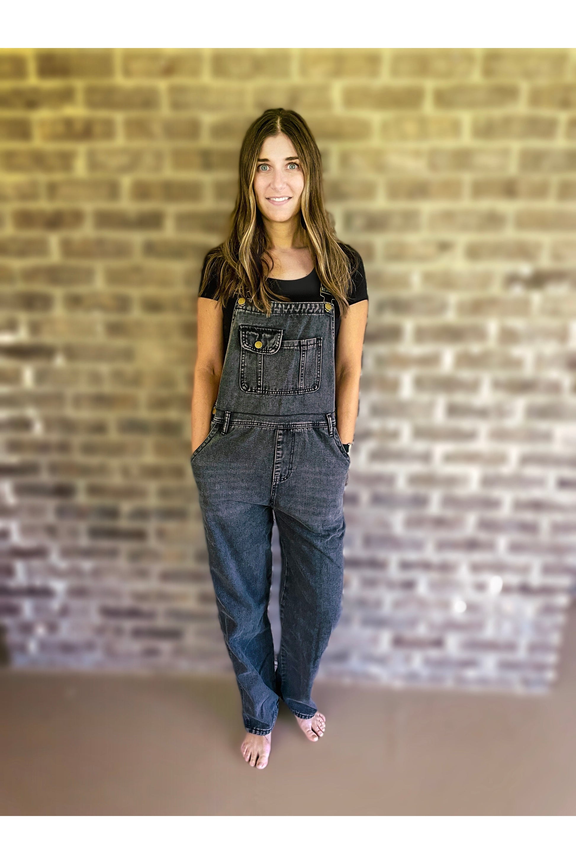 Rosy Brown Carla Washed Black Overalls