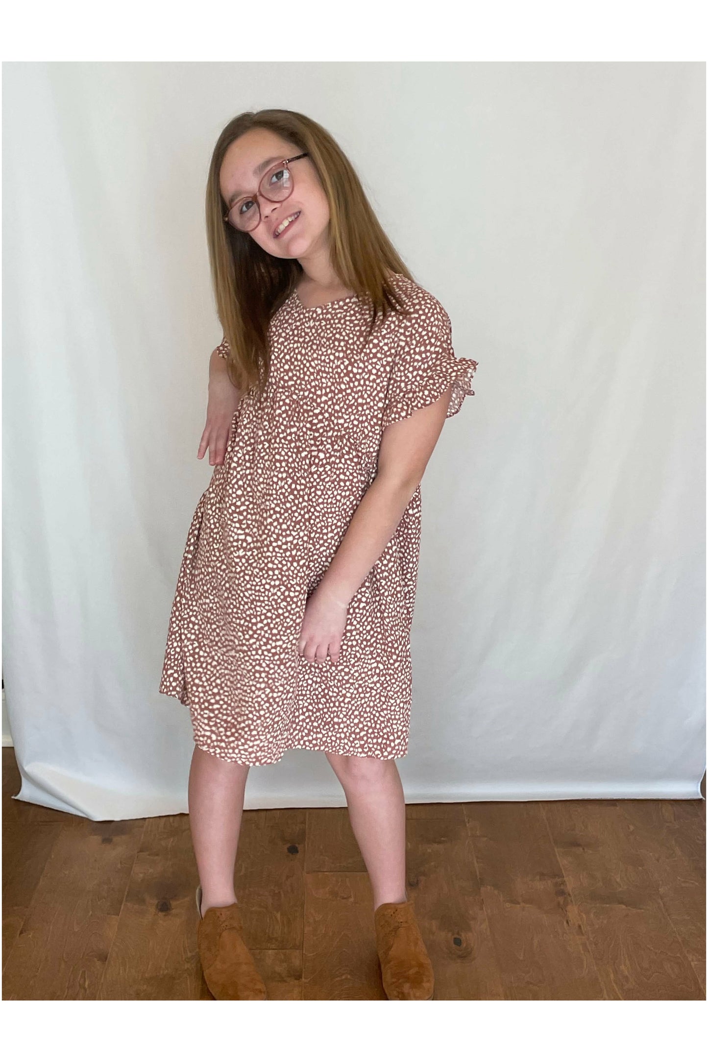 Light Gray Ditzy Print V-Neck Dress