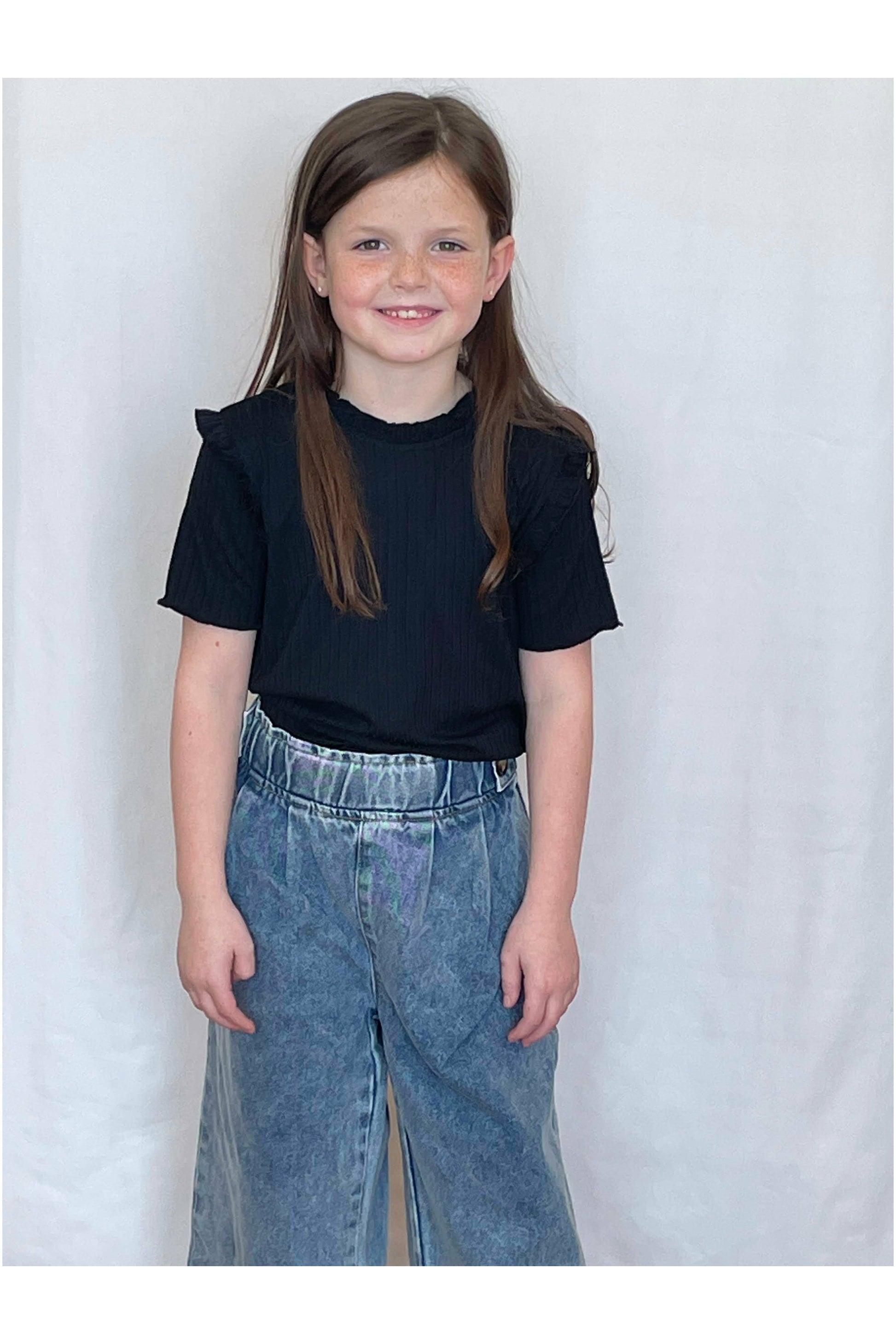 Light Gray Ruffled Black Top