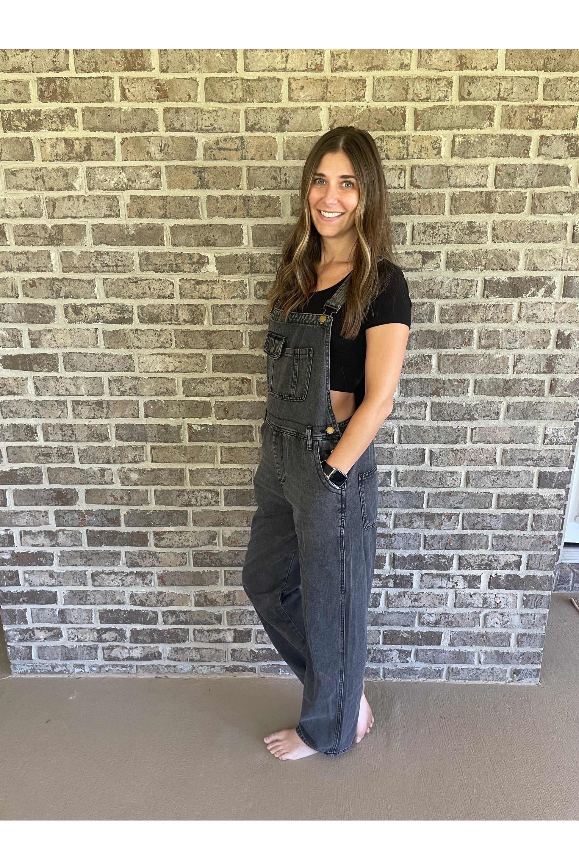 Rosy Brown Carla Washed Black Overalls