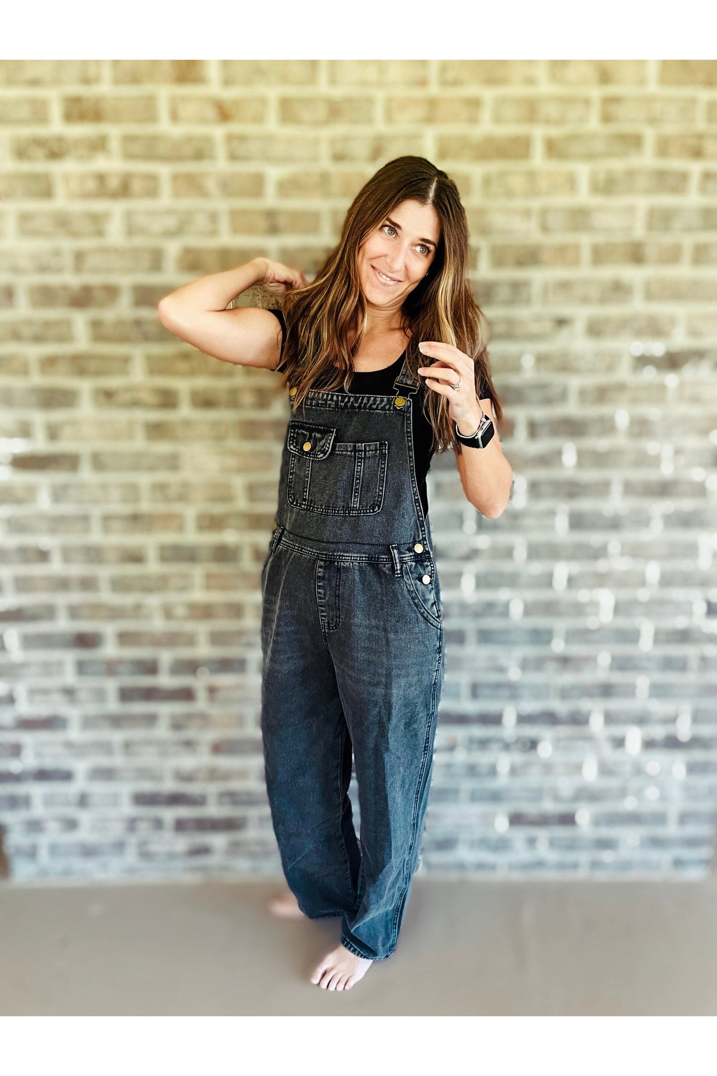 Dark Gray Carla Washed Black Overalls