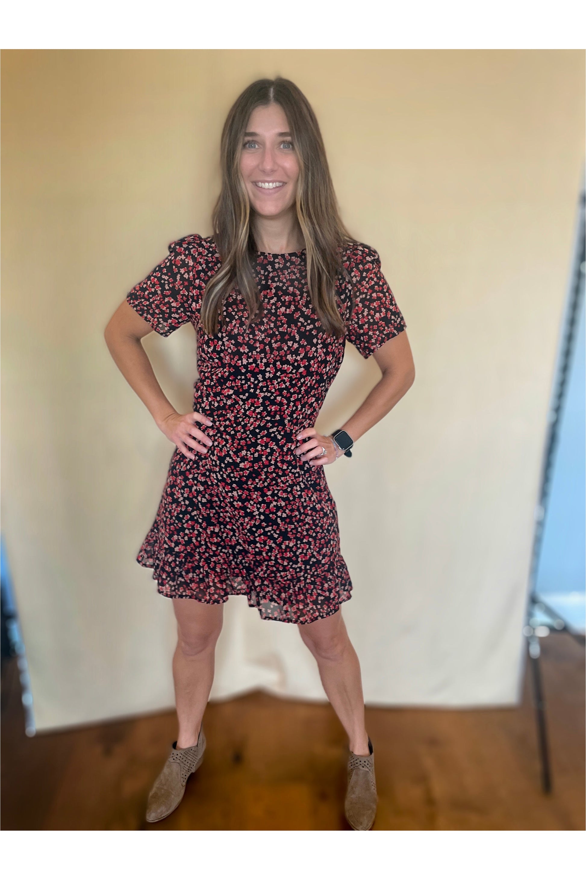 Tan Kristin Floral Dress